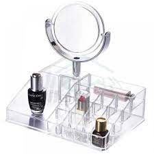 acrylic cosmetic organizer with mirror