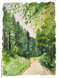 Watercolor Painting With Wild Forest