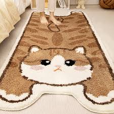 cute cat rug synthetic fiber white
