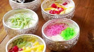 五颜六色的泰国甜品，沙林，冰镇的甜粉丝在椰奶。—高清视频下载、购买_视觉中国视频素材中心