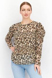 round neck puffed sleeve leopard print