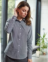 Esprit feminine long sleeve shirts in our online shop: Root Shop Ladies Microcheck Gingham Long Sleeve Cotton Shirt