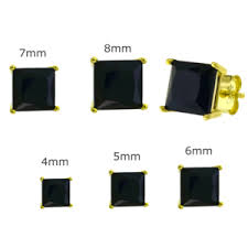 925 Sterling Silver Gold Casting Setting Princess Cut Black Cz Stud Earrings In 4mm 7mm Square