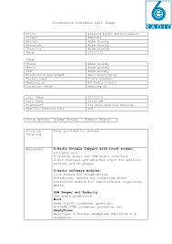 Radio Production Schedule Call Sheet Template