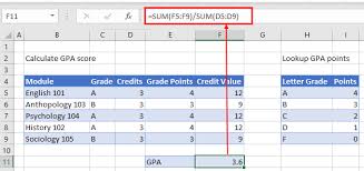 gpa formula excel google sheets