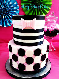 Pink And Black Stripes And Polkadots Cake Birthday Cake