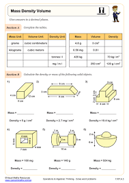 density m and volume worksheet