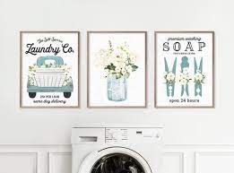 Set Of 3 Blue Laundry Wall Art Laundry
