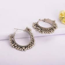 indian women silver oxidized earrings