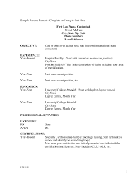 Sample Resume Format Complete And Bring To First Class