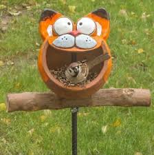Bird Feeder Cat Ceramic Garden Stake