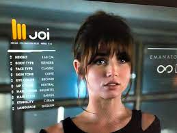In Blade Runner 2049, virtual companion “Joi” is played by Cuban-born  actress Ana de Armas. When Officer K links Joi to an emanator, we see her  Ethnicity setting is “Cuban”. : rMovieDetails