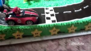 Mario kart characters included are mario, luigi, diddy kong, bowser jr., and yoshi as well as some of the smaller items that go along with the game. Mario Kart Birthday Cake Youtube