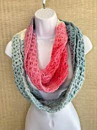 homemade crocheted infinity scarf pink