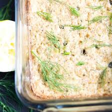 healthy salmon loaf with dill sauce