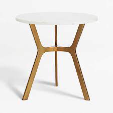 Elke Round Marble End Table With Brass