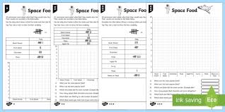 Space Food Worksheet Worksheet Data Handling Analysis