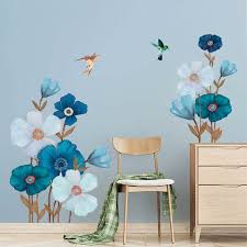 Blue White Flower Wall Decal Large