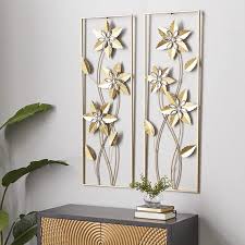 Set Of 2 Metal Fl Wall Decor With