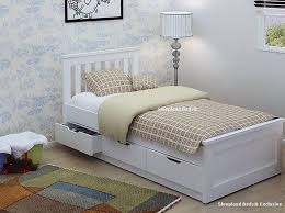 pure white single storage bed frame
