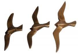 Set Of 3 Bronze Flying Seagull Birds