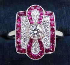 0.33ct and 2 old european cut diamonds, est. Gorgeous Art Deco Ruby And Diamonds 18ct 18k White Gold Vintage Antique Cluster Ring 559018 Sellingantiques Co Uk
