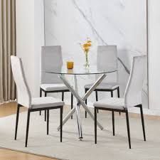Modern 5 Piece Round Glass Dining Table