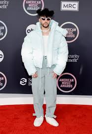 bad bunny tries out a red carpet puffer