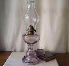 antique oil lamp purple glass table