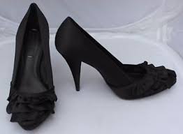 Details About Bcbg Max Azria Black Satin Effect Court Shoes With Ruffles Size 6 5 39 5
