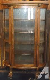 antique oak curved glass china cabinet