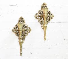 Mid Century Gold Metal Candle Sconces