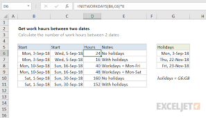 get work hours between dates excel