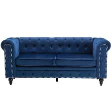 Blue Tufted Polyester 2 Seater Loveseat