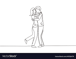 single one line drawing cute couple in