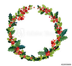Watercolor Christmas Greeting Card Template Holly Wreath