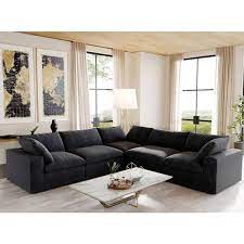 Magic Home 120 In Modular Barong Linen Fabric Flared Arm Comfy Large 5 Seat L Shape Corner Free Combination Sectional Sofa Black Black