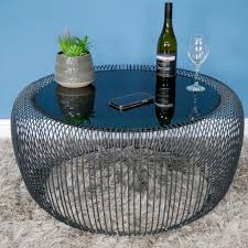 black metal glass wire coffee table