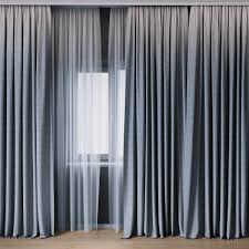 curtains with tulle set 01 3d model