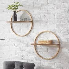 Wood And Gold Metal Wall Mount Round