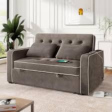j e home 65 7 in w gray linen full size convertible 2 seat sleeper sofa bed adjule loveseat couch with dual usb ports