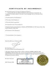 Fill out certificate of incumbency. Certificate Of Incumbency