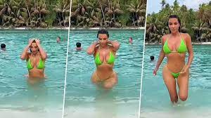 Fashion News | Kim Kardashian Shares XXX-tra HOT Beach video of Her  Dripping Self in Tiny Green String Bikini | 👗 LatestLY