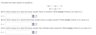 linear system of equations 2x lg