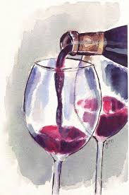 Wine Art Red Wine Glass Pour Watercolor