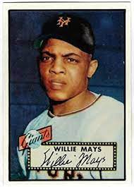 The say hey kid is shown prominently in a sharp, focused batting stance. Willie Mays Hof 1952 Topps Rookie Rc 261 Reprint Baseball Card At Amazon S Sports Collectibles Store