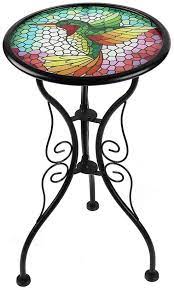 Small shabby chic garden table. Amazon Com Liffy Outdoor Mosaic Side Table Hummingbird Bench Small Patio Round Printed Glass Table For Garden Yard Or Lawn Furniture Decor
