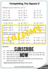 Quadratic Equations Worksheets