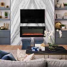 Boyel Living Black 36 In Wall Mounted Recessed Electric Fireplace With Logs And Crystals Remote 1500 750 Watt