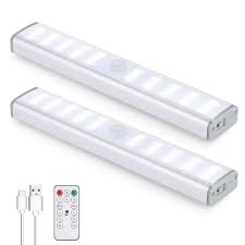 30led Motion Sensor Closet Light Rechargeable Wireless Under Cabinet Lighting With Remote 350lm Stick On Portable Under Counter Shelf Magnetic Light Bar For Kitchen Wardrobe 2packs